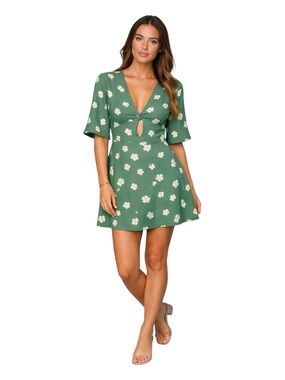 Park & Fifth Kendall Green Floral Mini Dress Rayon Small